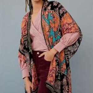 Anthropologie Womens Multi "Sharona" Kimono Open Front Velvet Burnout Boho OS